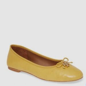 Tory Burch Mustard Leather Ballet Flats with Logo Charm